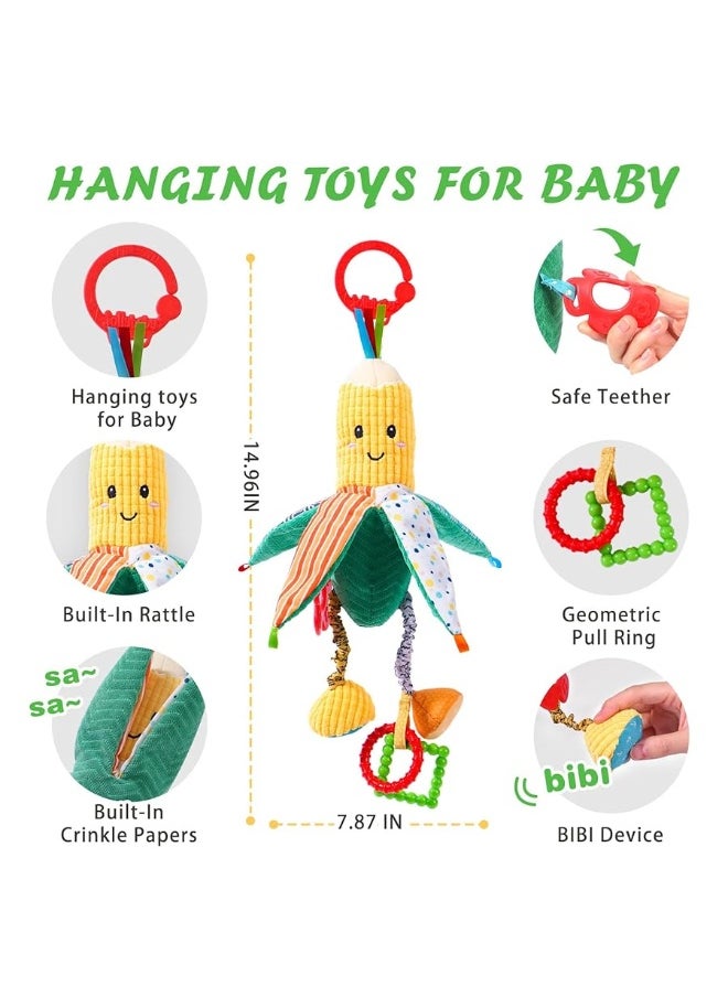 Jollybaby Jollybaby Hanging Rattle Toys for Car Seat Crib and Stroller, Vegetable Plush Sensory Toys for Travel with Ring Bell Crinkle BiBi Squeaky and Teether for Boys Girls Gift(Corn)  - Image 3