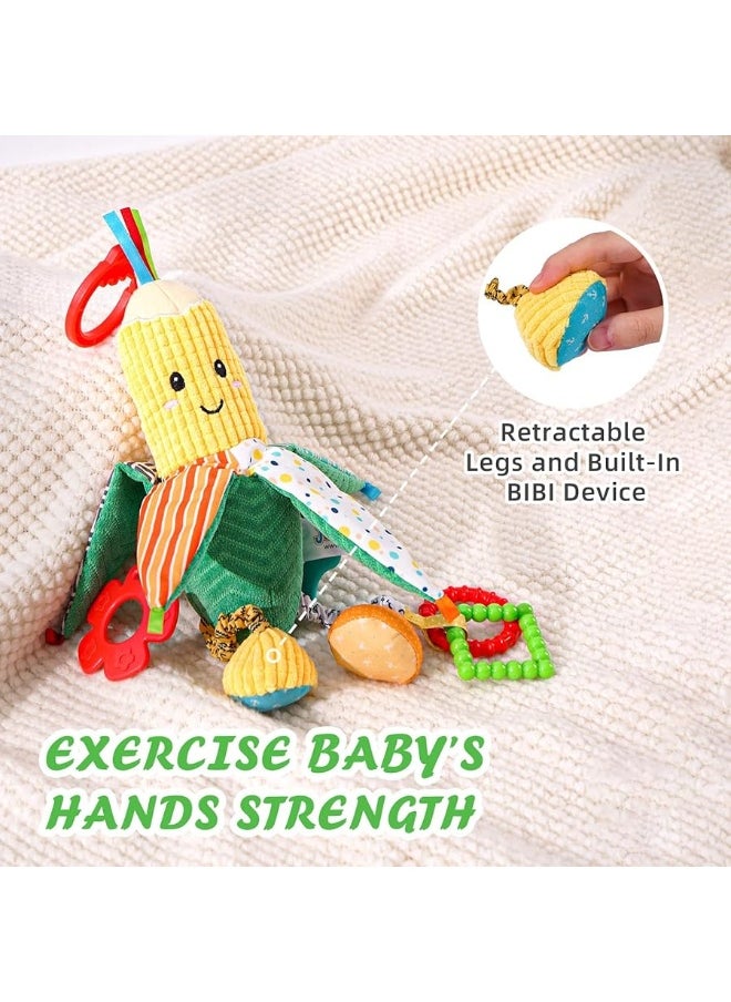 Jollybaby Jollybaby Hanging Rattle Toys for Car Seat Crib and Stroller, Vegetable Plush Sensory Toys for Travel with Ring Bell Crinkle BiBi Squeaky and Teether for Boys Girls Gift(Corn)  - Image 4