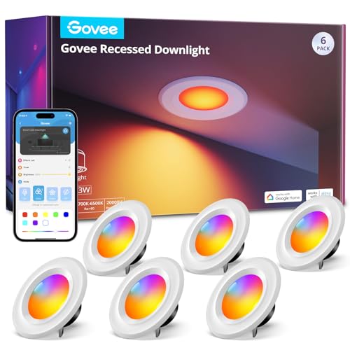 Govee Smart Retrofit Recessed Lighting 6 Inch, Wi-Fi Bluetooth Direct Connect RGBWW Retrofit Can Lights, 65 Scene Modes, Works with Alexa & Google Assistant, 1000 Lumens, 6 Pack - Image 1