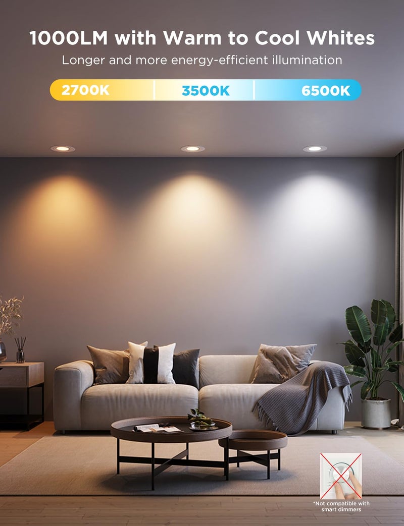 Govee Smart Retrofit Recessed Lighting 6 Inch, Wi-Fi Bluetooth Direct Connect RGBWW Retrofit Can Lights, 65 Scene Modes, Works with Alexa & Google Assistant, 1000 Lumens, 6 Pack - Image 3