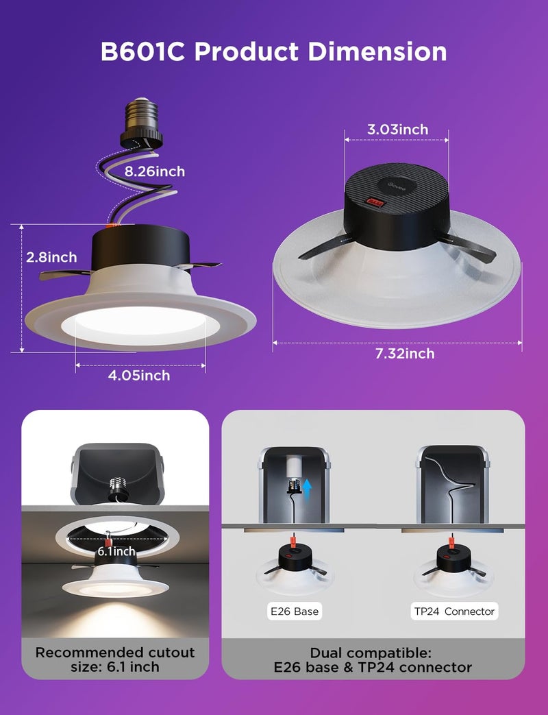 Govee Smart Retrofit Recessed Lighting 6 Inch, Wi-Fi Bluetooth Direct Connect RGBWW Retrofit Can Lights, 65 Scene Modes, Works with Alexa & Google Assistant, 1000 Lumens, 6 Pack - Image 5