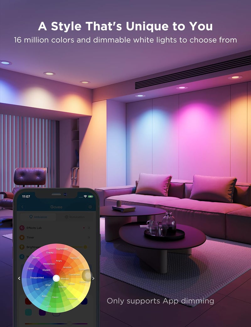 Govee Smart Retrofit Recessed Lighting 6 Inch, Wi-Fi Bluetooth Direct Connect RGBWW Retrofit Can Lights, 65 Scene Modes, Works with Alexa & Google Assistant, 1000 Lumens, 6 Pack - Image 2