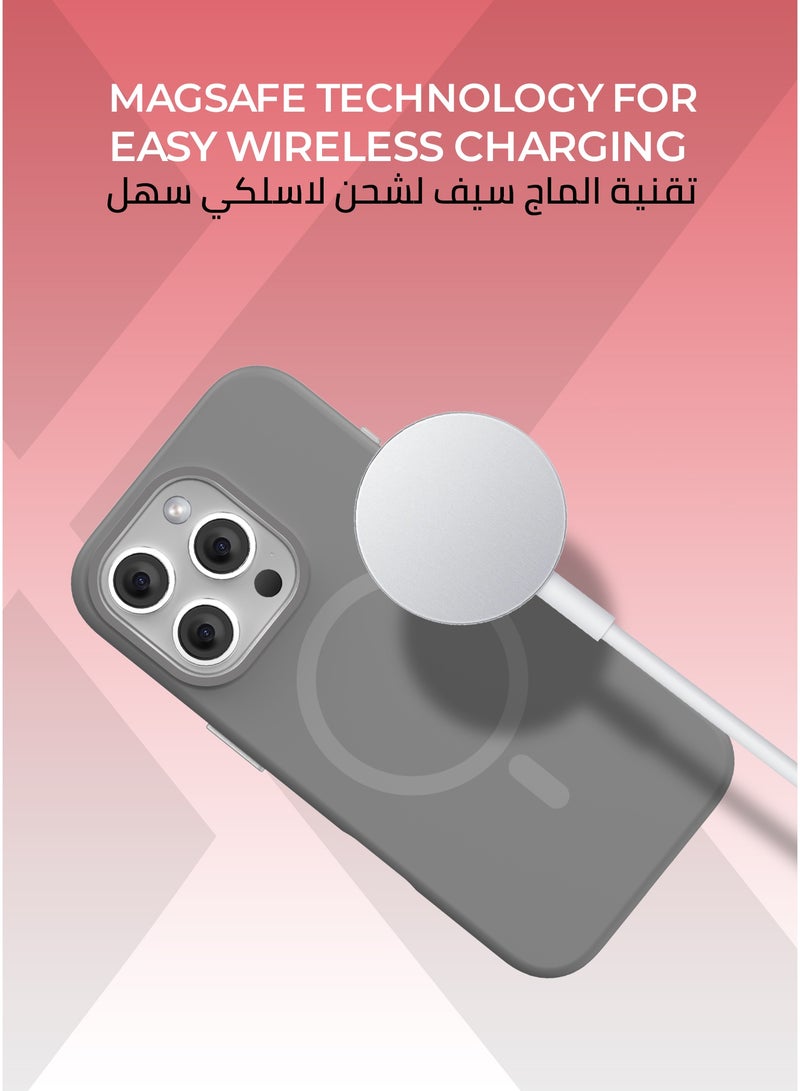 زوندا كفر بيور ايفون 16 برو ماج سيف لون رمادي - بطانة داخلية من المايكروفايبر لحماية من الخدوش،إطار كاميرا معدني مرتفع لحماية العدسة، مصنوع من السيليكون السائل مع طبقة مقاومة  للبصمات، متوافق مع ملحقات MagSafe - Image 5