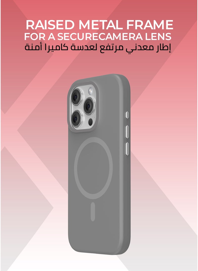 زوندا كفر بيور ايفون 16 برو ماج سيف لون رمادي - بطانة داخلية من المايكروفايبر لحماية من الخدوش،إطار كاميرا معدني مرتفع لحماية العدسة، مصنوع من السيليكون السائل مع طبقة مقاومة  للبصمات، متوافق مع ملحقات MagSafe - Image 4