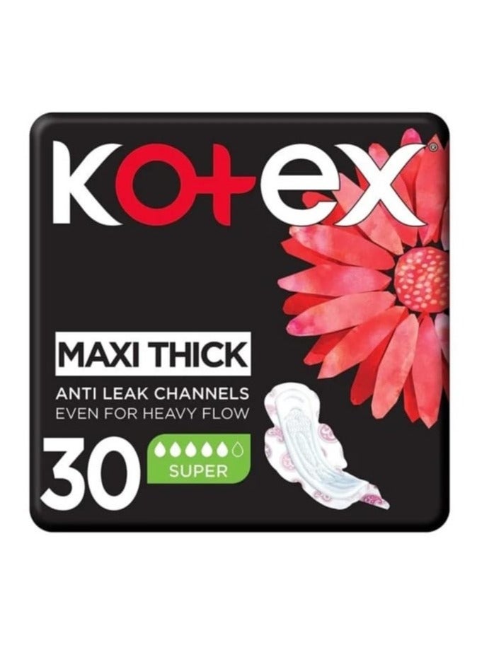 Kotex Maxi Protect Thick Pads, Anti-Leak Maxi Thick Pads with Wings, Super Size Sanitary Pads, Super 30 Pads  - Image 1