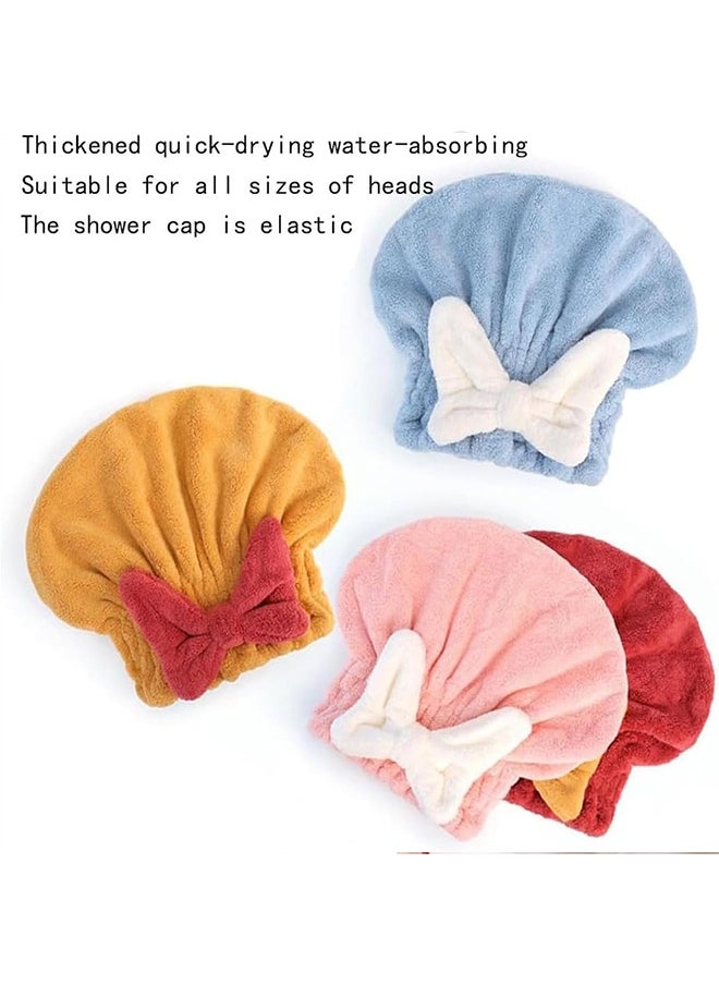 Generic Hair Drying Towel, Hair Quick Drying Hair Cap, Super Absorbent Hair Towel Wrap Cap for Wet Hair, 4 Pcs Towel Wrap for Wet Hair, Microfiber Wet Hair Dry Cap with Bow-Knot, Thickened Soft Absorbent Qu  - Image 2