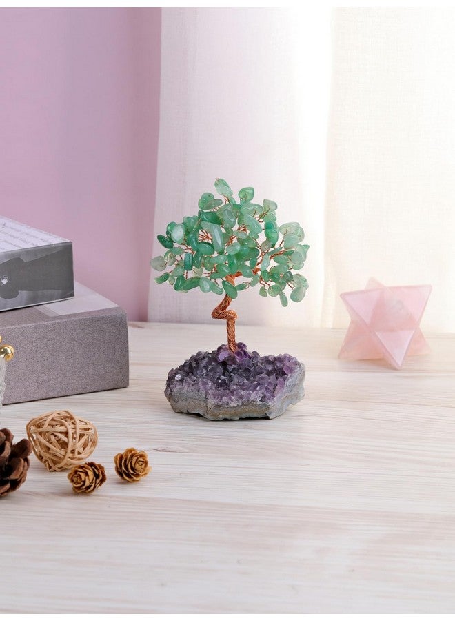 Top Plaza Top Plaza Green Aventurine Crystal Tree Healing Crystal Stone Wrapped on Natural Raw Amethyst Cluster Base Handmade Gemstone Life Tree Mini Money Tree Home Office Desk Decor Good Luck  - Image 3