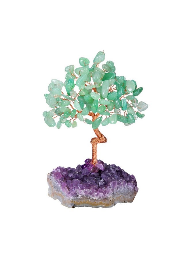 Top Plaza Top Plaza Green Aventurine Crystal Tree Healing Crystal Stone Wrapped on Natural Raw Amethyst Cluster Base Handmade Gemstone Life Tree Mini Money Tree Home Office Desk Decor Good Luck  - Image 1
