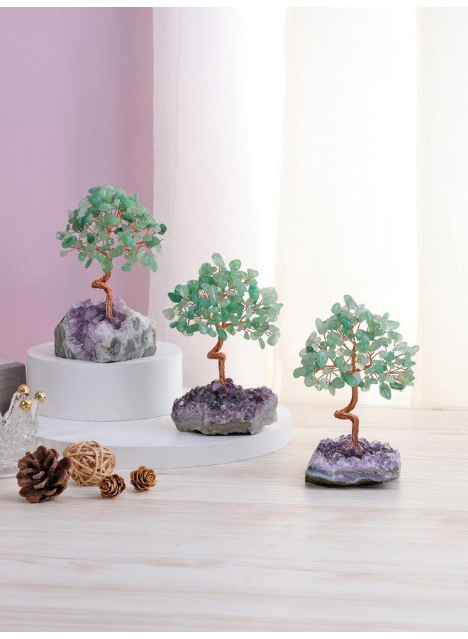 Top Plaza Top Plaza Green Aventurine Crystal Tree Healing Crystal Stone Wrapped on Natural Raw Amethyst Cluster Base Handmade Gemstone Life Tree Mini Money Tree Home Office Desk Decor Good Luck  - Image 2