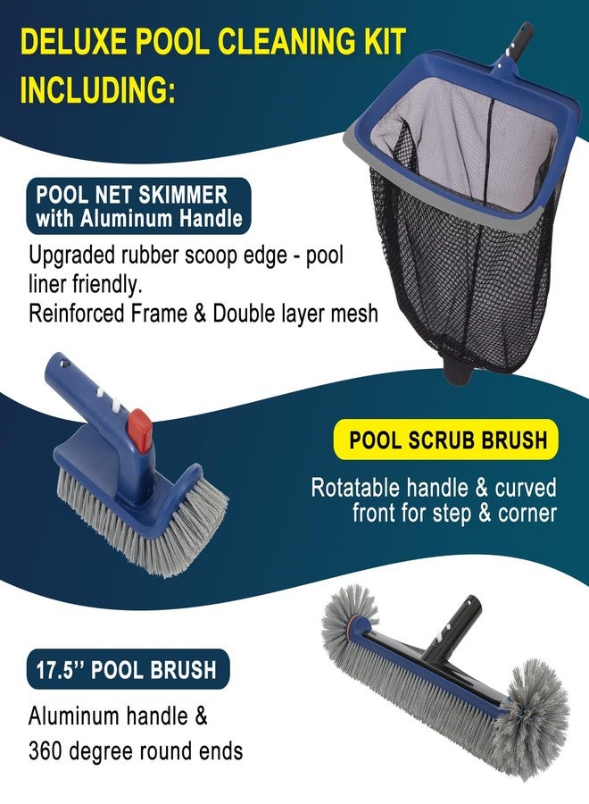 POOLAZA Deluxe Swimming Pool Maintenance Kit Including Pool Skimmer Net with Rubber Edge, 17.5" Pool Brush Head & Handheld Pool Scrub Brush, Heavy Duty Pool Cleaning Kit Inground & Above Ground Pool(No Pole) - Image 2