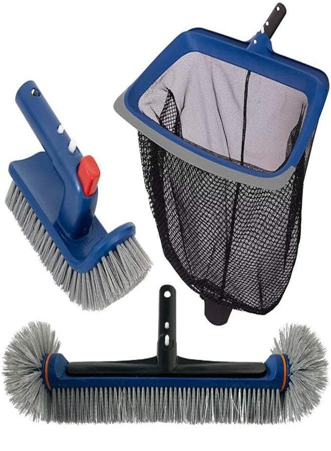 POOLAZA Deluxe Swimming Pool Maintenance Kit Including Pool Skimmer Net with Rubber Edge, 17.5" Pool Brush Head & Handheld Pool Scrub Brush, Heavy Duty Pool Cleaning Kit Inground & Above Ground Pool(No Pole) - Image 1