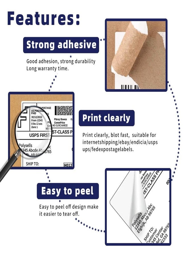 POLYSELLS Shipping Labels with Self Adhesive for Laser & Inkjet Printers, 4 Printing Labels Per Sheet, White 3.5 x 5 Inches - 100 Sheets (400 Shipping Label Paper) - Image 3