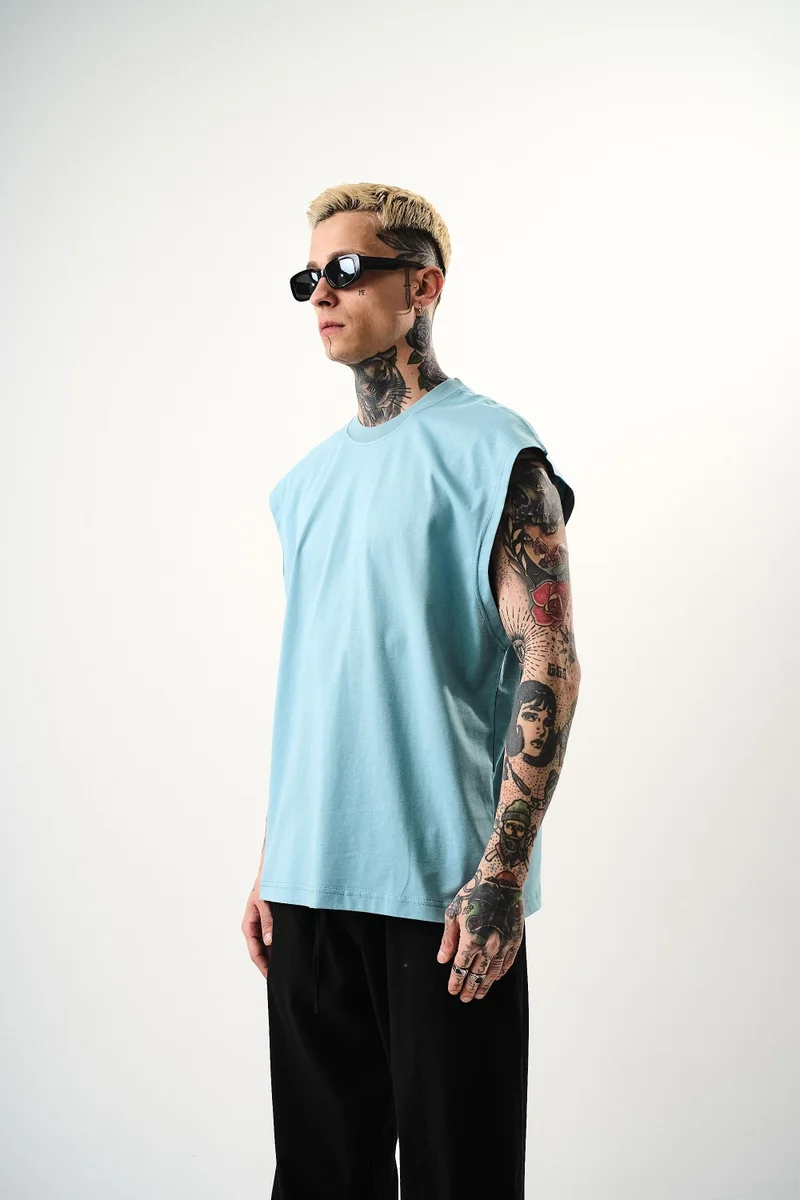 RESPIRE Men's Basic Sleeveless Oversize T-Shirt, Baby Blue