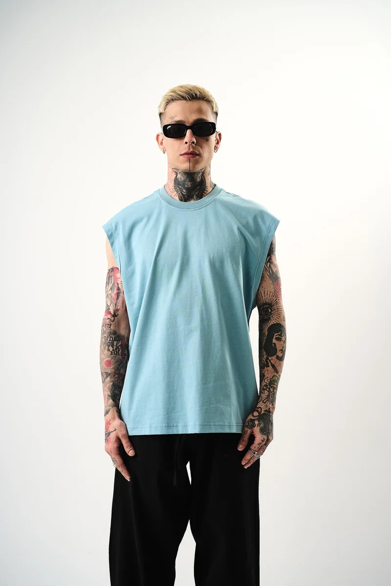 RESPIRE Men's Basic Sleeveless Oversize T-Shirt, Baby Blue