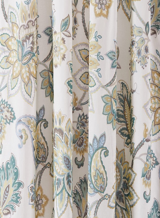 Levtex Home - Palladium Grey - Window Panel with Rod Pocket - One Curtain Panel 84 inch Length - Jacobean Floral - Grey, Taupe, Turquoise, Brown - 100% Cotton - Lined - Image 3