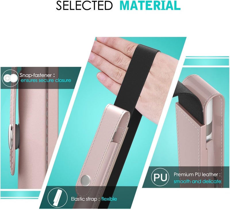 MoKo حامل قلم لآبل قلم برو، آبل قلم الجيل الأول/الثاني، آي بنسل (USB-C)، غلاف قلم آيباد من جلد PU مع مشبك وحزام مرن يثبت على غلاف آيباد، وردي ذهبي - Image 4