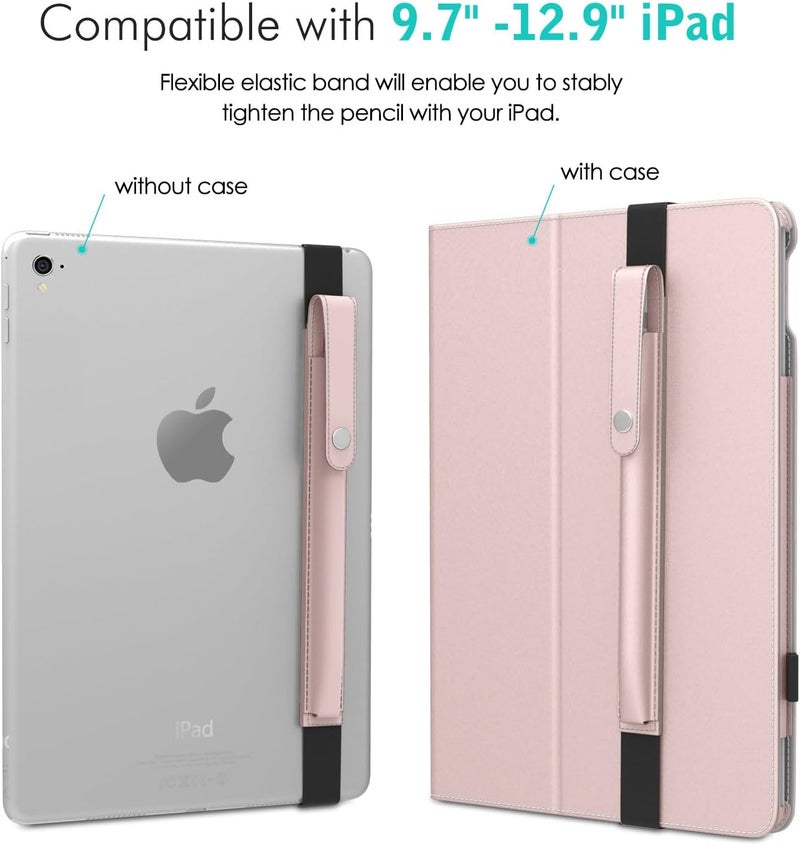 MoKo حامل قلم لآبل قلم برو، آبل قلم الجيل الأول/الثاني، آي بنسل (USB-C)، غلاف قلم آيباد من جلد PU مع مشبك وحزام مرن يثبت على غلاف آيباد، وردي ذهبي - Image 5
