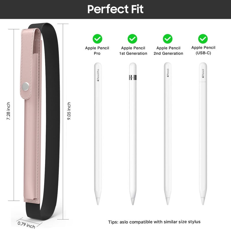 MoKo حامل قلم لآبل قلم برو، آبل قلم الجيل الأول/الثاني، آي بنسل (USB-C)، غلاف قلم آيباد من جلد PU مع مشبك وحزام مرن يثبت على غلاف آيباد، وردي ذهبي - Image 2