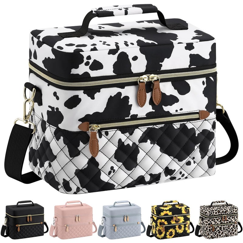 Tenot Insulated Lunch Box for Women Reusable, Leak Proof Cooler Lunch Bag Women for Work Stylish Quilted Lunch Tote Bag for Adult Picnic Travel Hiking Cow Print - Image 1