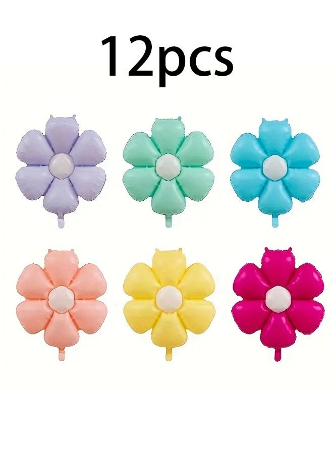 Zeemey 12 vibrant Macaron-inspired Daisy and sunflower foil balloons - various colors (blue, light purple, pink, yellow, green), suitable for birthday parties, weddings and celebrations, holiday decorations | floral party balloons | inflatable balloons, birthday balloons - Image 1