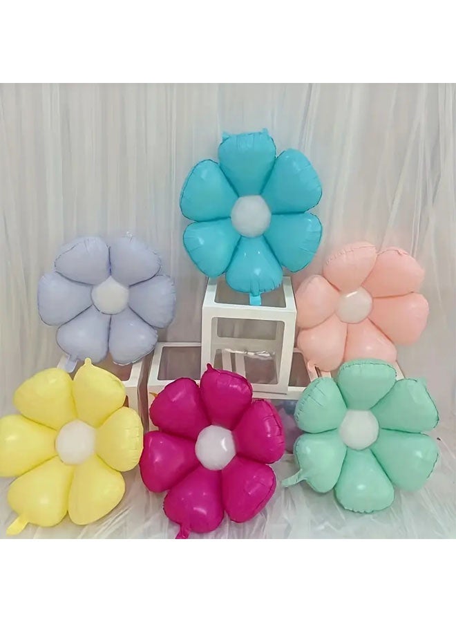 Zeemey 12 vibrant Macaron-inspired Daisy and sunflower foil balloons - various colors (blue, light purple, pink, yellow, green), suitable for birthday parties, weddings and celebrations, holiday decorations | floral party balloons | inflatable balloons, birthday balloons - Image 2