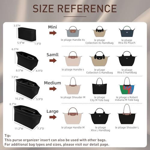 Doxo Longchamp Organizer Insert Medium, Felt Bag Organizer with Cup Holderp,Suitable for Le pliage M Tote Bag and More(Black,M) - Image 2
