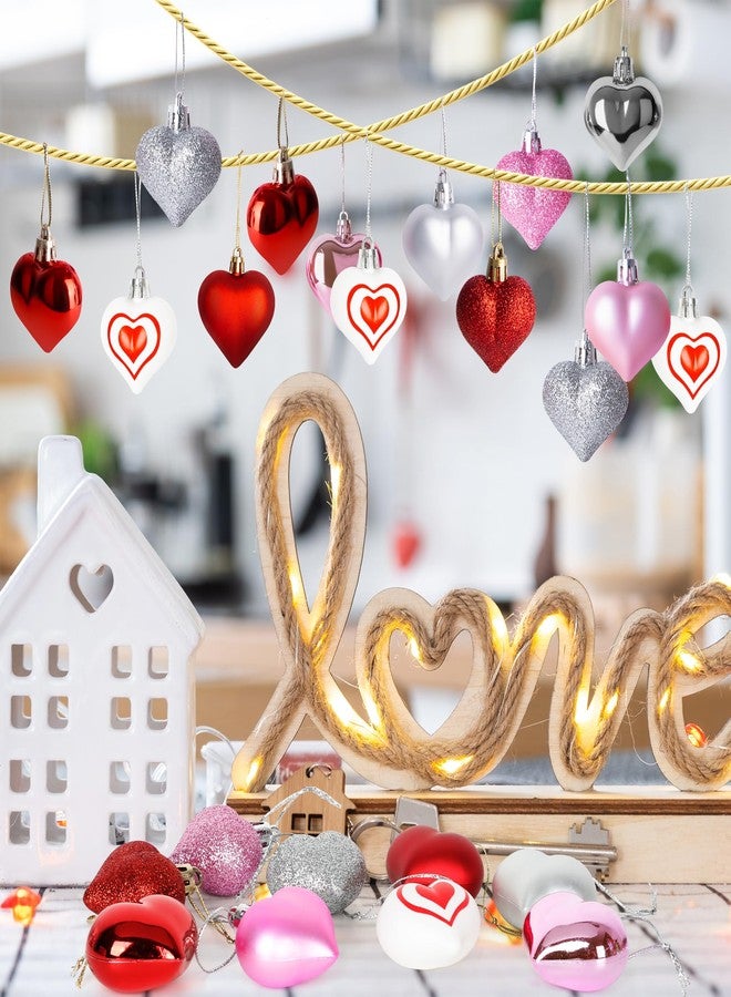 Melisheer 48PCS Heart Shaped Ornaments, Valentine Tree Decorations in 7 Kinds, 4 Colors Glitter Valentine Tree Ornaments, Heart Shaped Decorations for Valentines Wedding Party Hanging Decor - Image 4