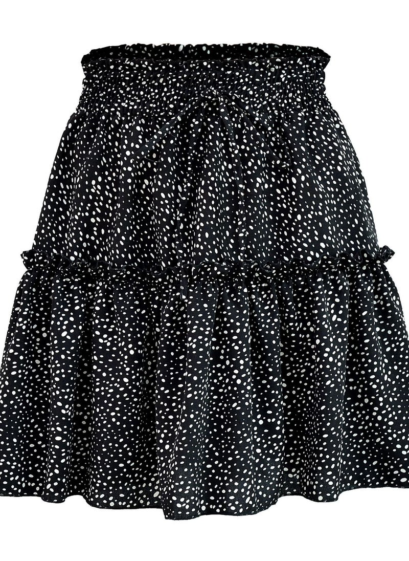 Loquat Summer Women's High Waist Chiffon Short Skirt Pleated Wavy Print Skirt 