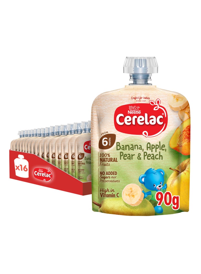 Cerelac Fruits Puree Pouch In Banana Apple Pear And Peach 16 x 90g  - Image 1