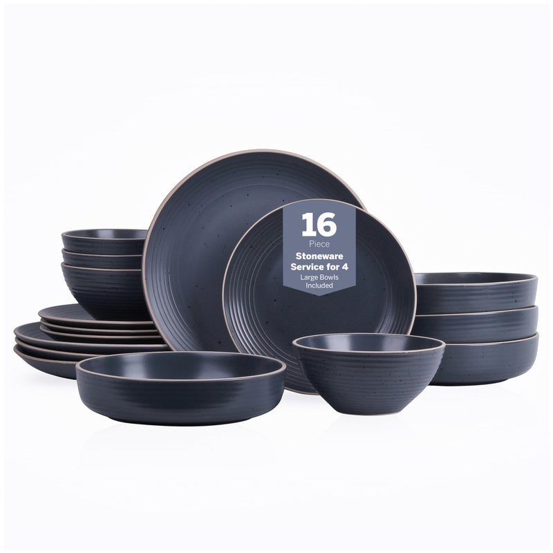 Stone Lain Lauren Modern Stoneware 16piece Round Dinnerware Set Plates and bowls Set Dish set for 4 Charcoal