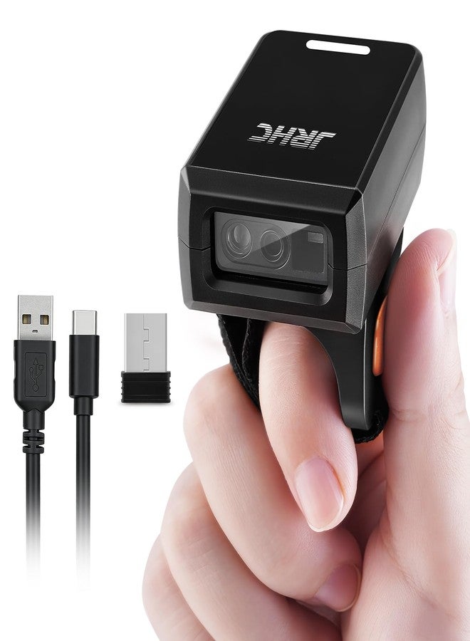 JRHC 1D 2D Finger Barcode Scanner, Mini Wearable Ring 2.4G Wireless & USB Wired & Bluetooth Scanner, Portable Image QR Bar Code Reader PDF417 Data Matrix Screen Scan Compatible with iPad, Phone, PC - Image 1