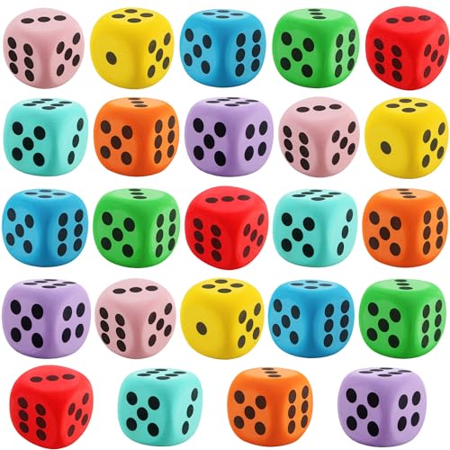 Cotiny 24 Pack 236 Inch Large Dice EVA Foam Colorful Jumbo Game Dice for Board Game Classroom Party Favors Learning Tools 8 Colors - Image 1