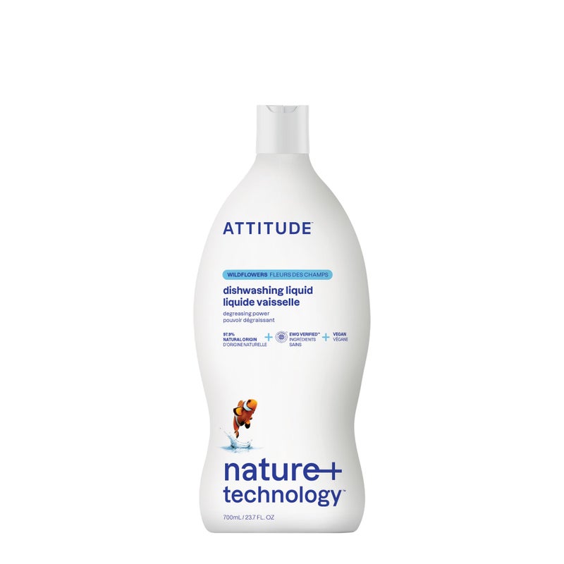 ATTITUDE Dishwashing Liquid, EWG Verified, Vegan Dish Soap, Plant Based, Naturally Derived Products, Wildflowers, 23.7 Fl Oz - Image 1
