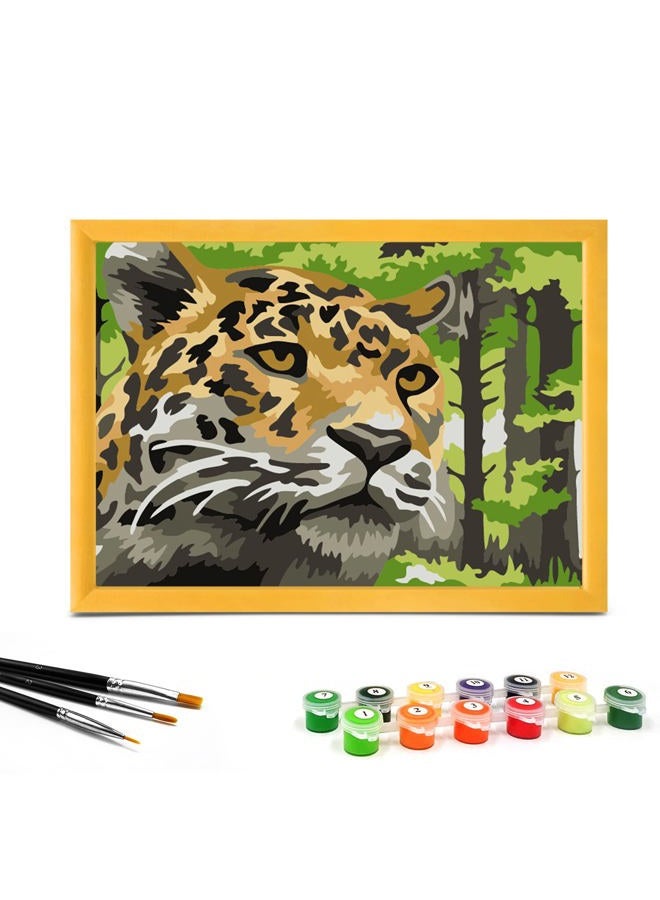 Nariolar Paint by Numbers for Kids Ages 4-8 with 7X9.5 inch Pre-Printed Cardboard,9 Acrylic Paint Pots and 3 Painting Brushes, Craft Gift Room Decor for Children,(Jungle Cheetah) - Image 1