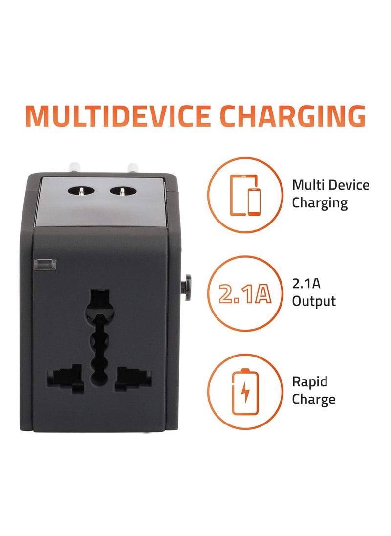 Artis Artis UV200 Universal Travel AdapterConverterCharger with 21A USB Port Black  - Image 4