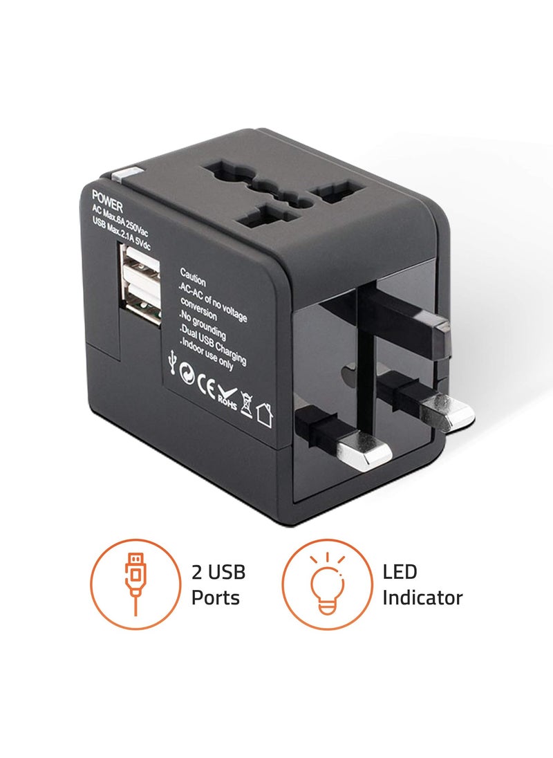 Artis Artis UV200 Universal Travel AdapterConverterCharger with 21A USB Port Black  - Image 2