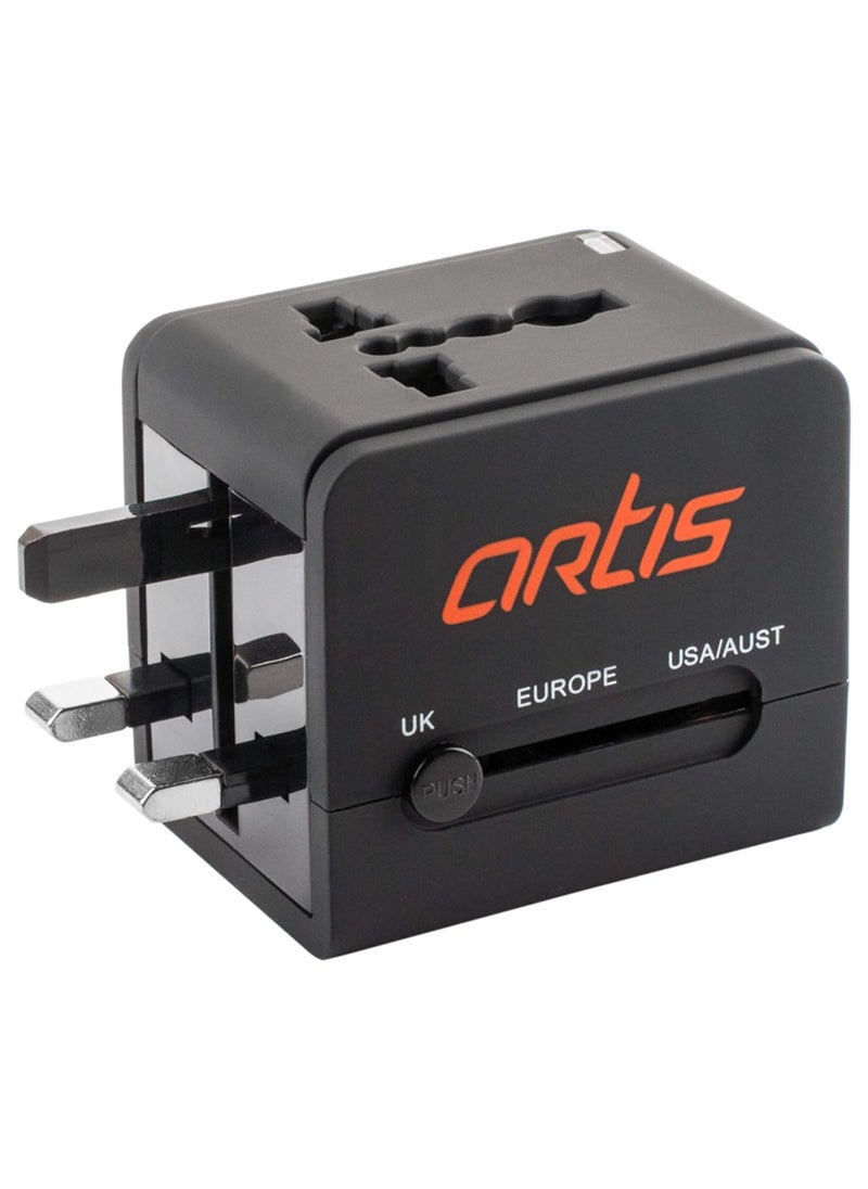Artis Artis UV200 Universal Travel AdapterConverterCharger with 21A USB Port Black  - Image 1