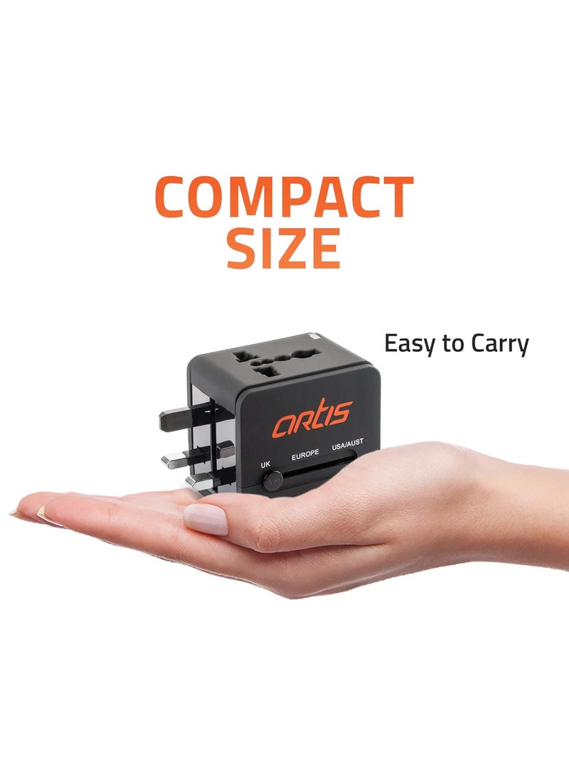 Artis Artis UV200 Universal Travel AdapterConverterCharger with 21A USB Port Black  - Image 5