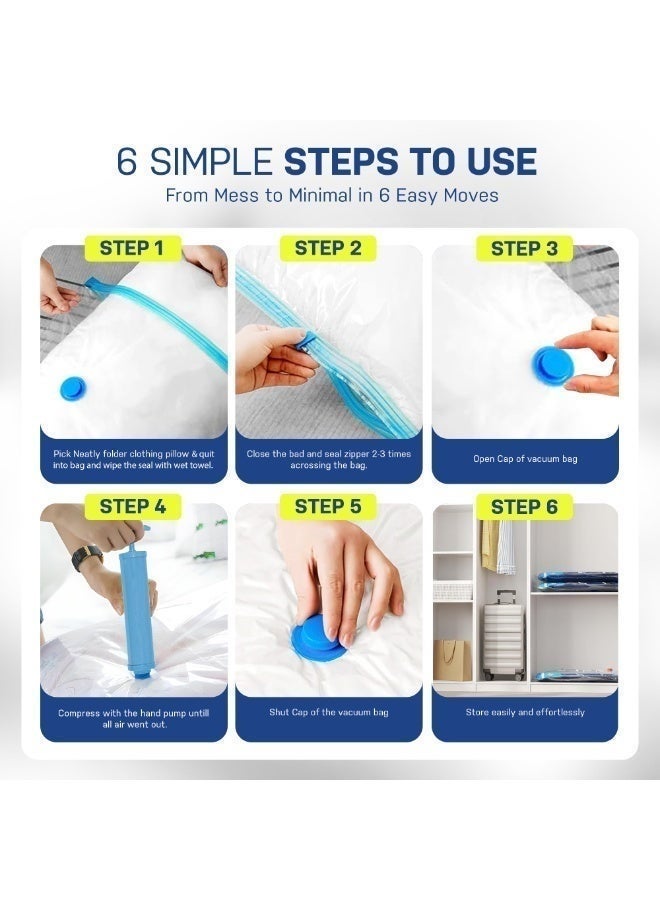 Vacuum Storage Bags -10 Pcs Vacuum Storage Bags with 1 Pc Hand Pump, (2 Pcs 100x80cm), (4 Pcs 80x60cm), (4 Pcs 70x50cm), Re-usable Travel Compression Storage Bags For Clothes, Comforters & Blankets, Space Saver Bags Vacuum Seal Bags - Image 5