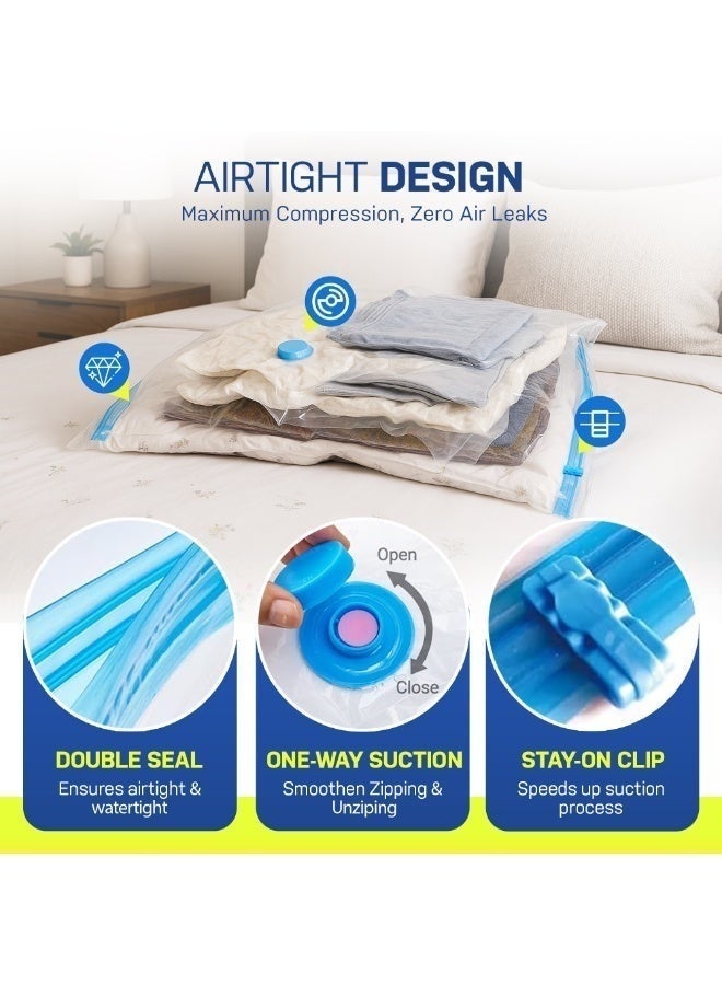 Vacuum Storage Bags -10 Pcs Vacuum Storage Bags with 1 Pc Hand Pump, (2 Pcs 100x80cm), (4 Pcs 80x60cm), (4 Pcs 70x50cm), Re-usable Travel Compression Storage Bags For Clothes, Comforters & Blankets, Space Saver Bags Vacuum Seal Bags - Image 4