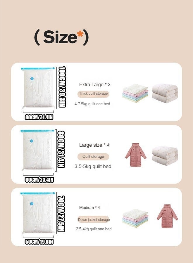 Vacuum Storage Bags -10 Pcs Vacuum Storage Bags with 1 Pc Hand Pump, (2 Pcs 100x80cm), (4 Pcs 80x60cm), (4 Pcs 70x50cm), Re-usable Travel Compression Storage Bags For Clothes, Comforters & Blankets, Space Saver Bags Vacuum Seal Bags - Image 3
