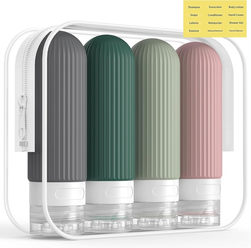 Lyrovo Travel Bottles Kit for Toiletries Organizer BPA Free 90ml Silicone Size Containers Portable Split Bottle Accessories for Conditioner Shampoo Lotion - 4 Pack (Morandi), Assorted - Image 1
