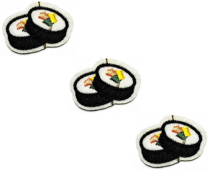 HHO CARTOON PATCH HHO Patch Set 3 Pieces Mini Cute Pretty Sushi Iron on Patches Japanese Sushi Food Cartoon Embroidered Applique Patch Accessories DIY for Clothes Backpacks TShirt Jeans Skirt Vests Hat Bag 