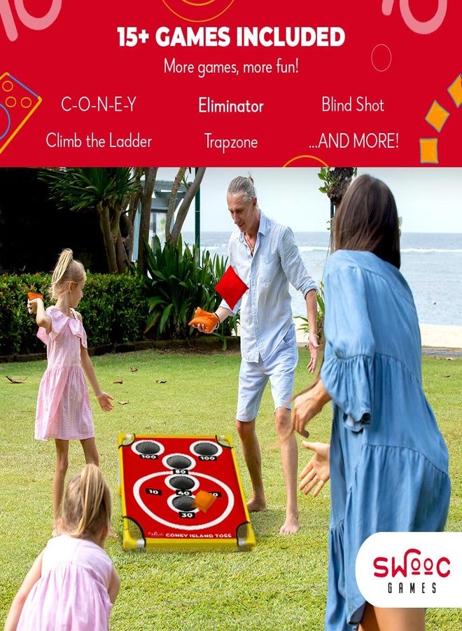 Swooc Games - Coney Island Toss™ - Arcade Style Cornhole Board Set w/Carrying Case & 15+ Games - Corn Hole Games for Adults - Kids Bean Bag Toss Game - Kids Cornhole Set w/Bags - Outdoor Yard Games - Image 3