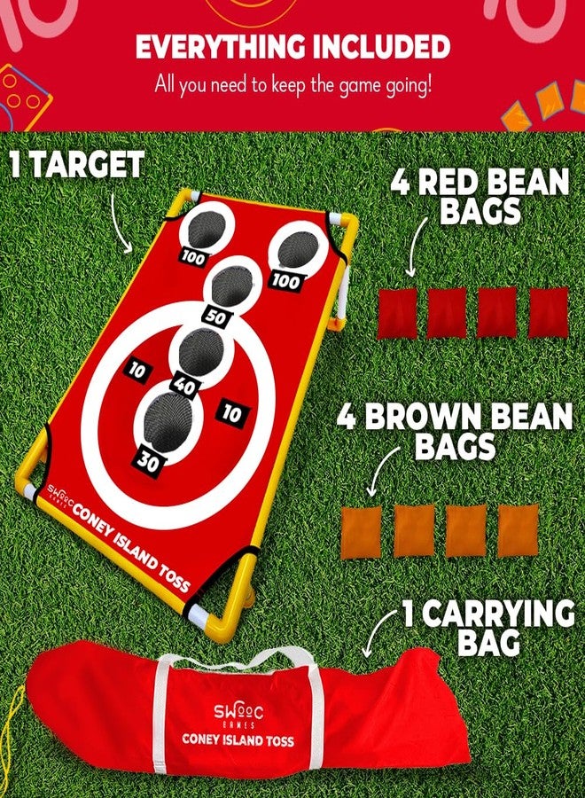 Swooc Games - Coney Island Toss™ - Arcade Style Cornhole Board Set w/Carrying Case & 15+ Games - Corn Hole Games for Adults - Kids Bean Bag Toss Game - Kids Cornhole Set w/Bags - Outdoor Yard Games - Image 4