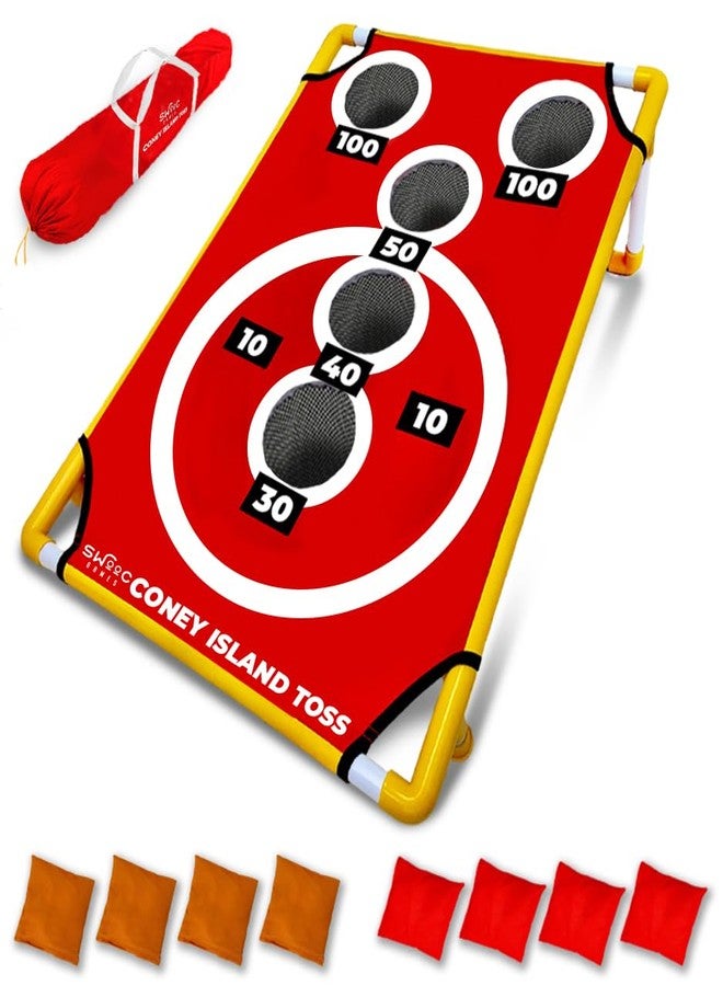 Swooc Games - Coney Island Toss™ - Arcade Style Cornhole Board Set w/Carrying Case & 15+ Games - Corn Hole Games for Adults - Kids Bean Bag Toss Game - Kids Cornhole Set w/Bags - Outdoor Yard Games - Image 1