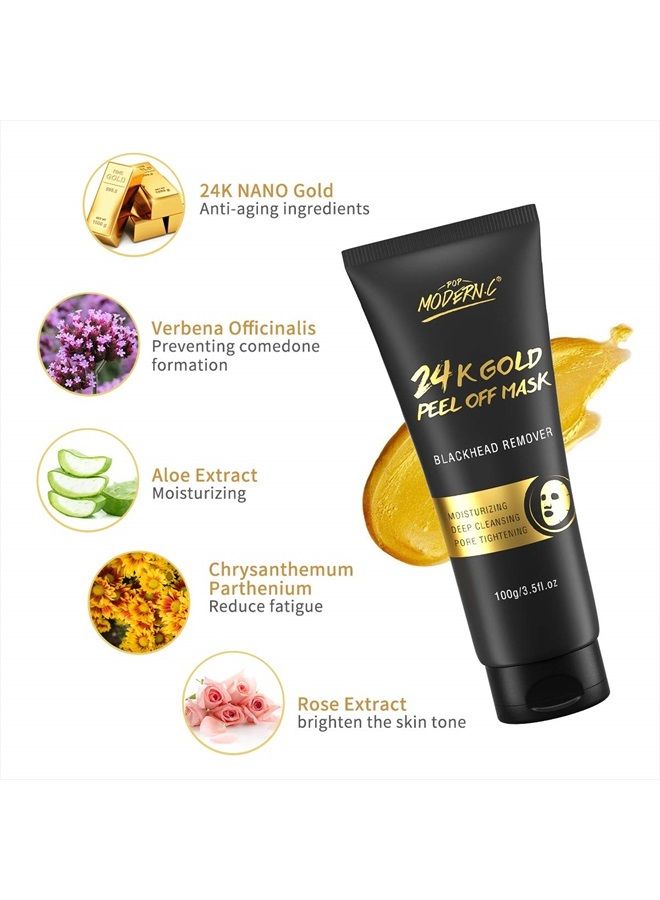 POP MODERN.C Blackhead Remover Mask, 24K Gold Peel Off Mask, Gold Facial Mask Anti-Aging, Deep Cleansing, Reduces Fine Lines＆ Wrinkles Great for All Skin, With Blackhead Remover Extractor Tools Kit & Mask Brush - Image 5