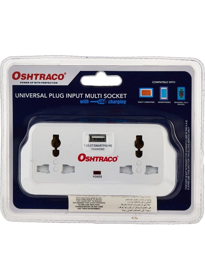 Oshtraco OTCDBC-W030P 2 Way 2 Pin Universal with 2A USB Multi Socket - Image 1