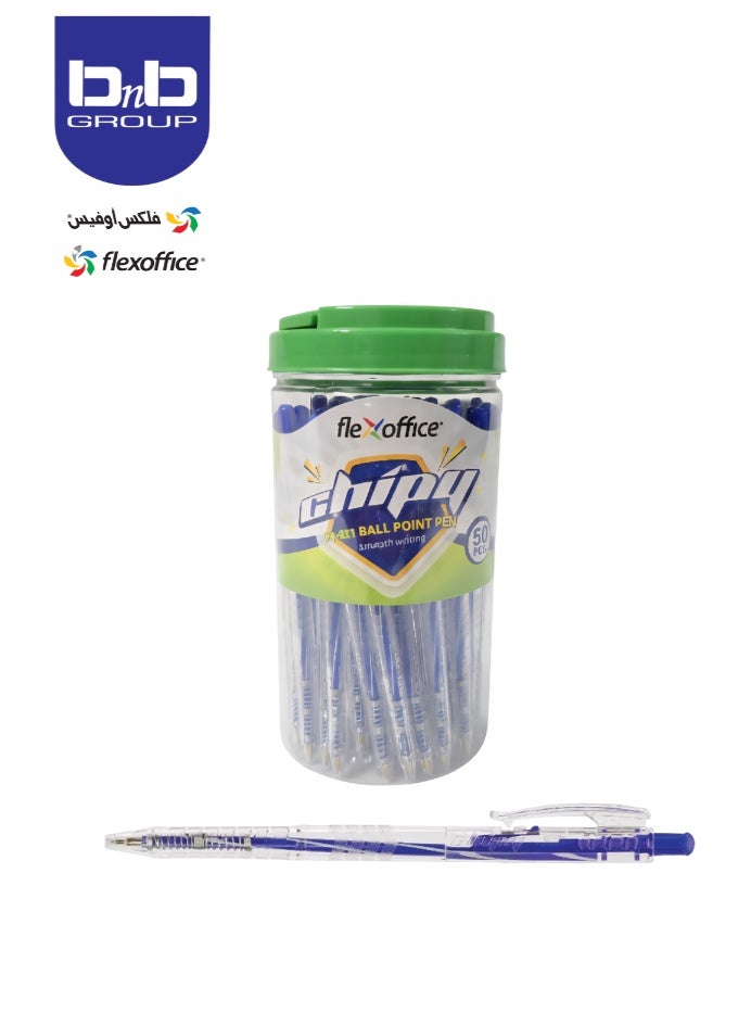 FLEXOFFICE Ballpoint Pens, Black Ink, 0.5mm Fine Point, 50 Count Pack, Quick Smooth Writing, Ball point Pens, for School, Office Supplies ( FO-021-Blue) - Image 1