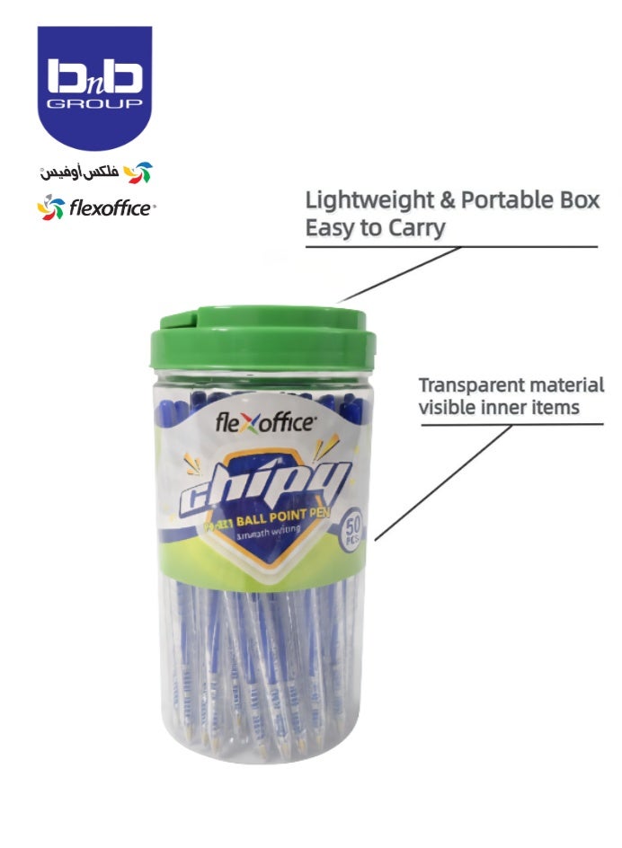 FLEXOFFICE Ballpoint Pens, Black Ink, 0.5mm Fine Point, 50 Count Pack, Quick Smooth Writing, Ball point Pens, for School, Office Supplies ( FO-021-Blue) - Image 2